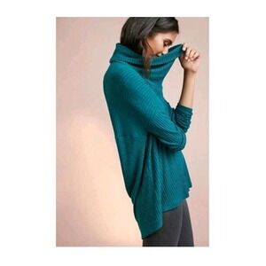 Anthropologie‎ Brushed Cowl Neck Pullover Womens Size XS/S Teal Green Blue Knit